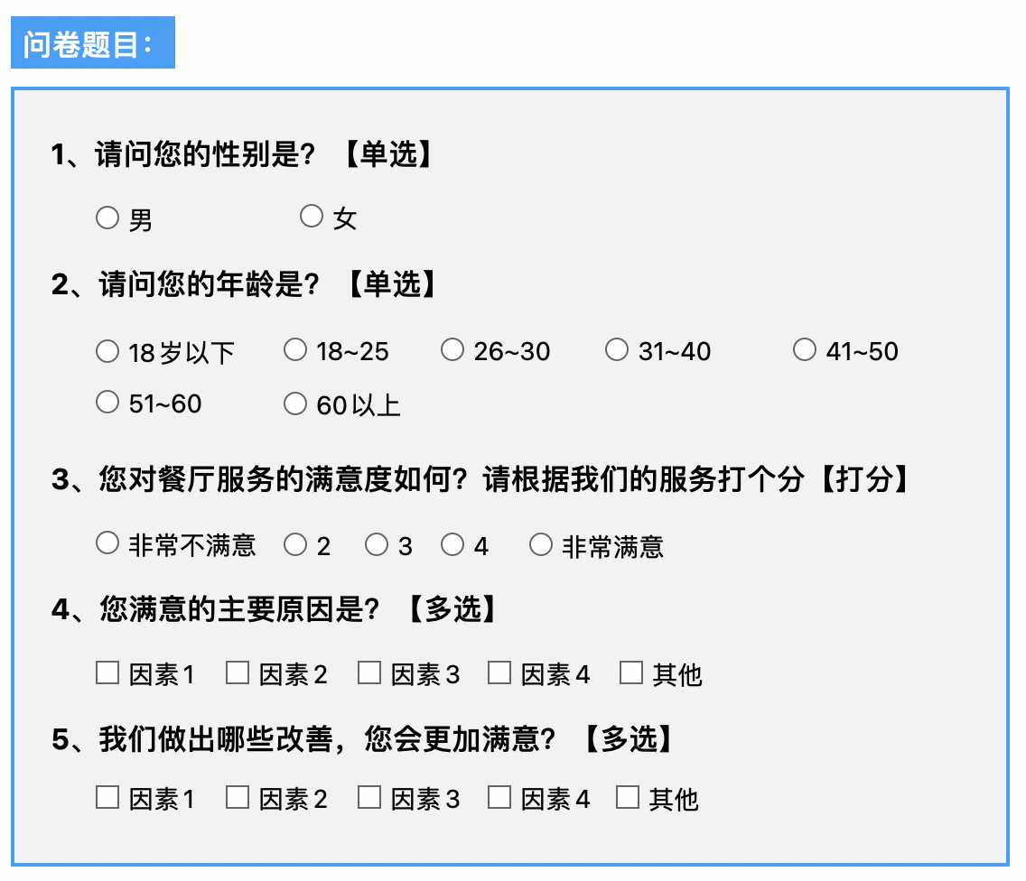 问卷题目与选项